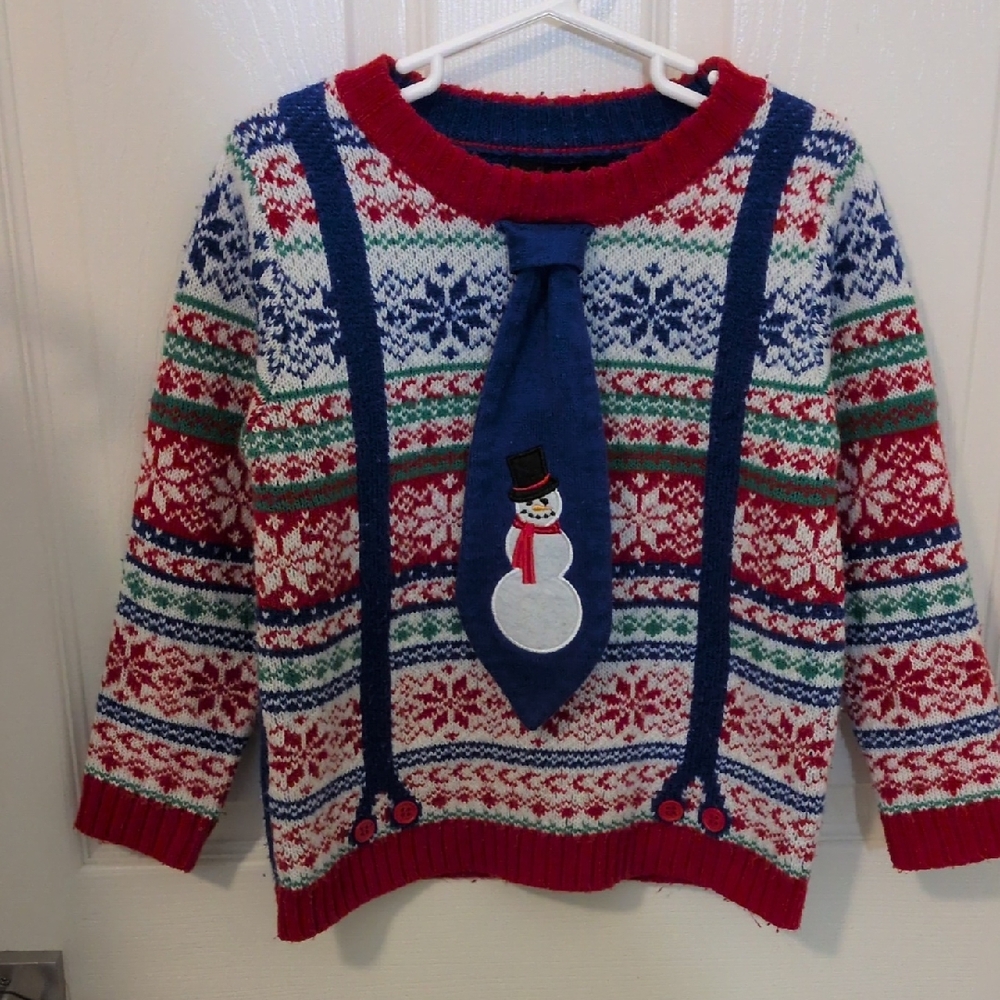 Blizzard Bay Ugly Christmas Sweater Boys Tie Suspenders Xmas Holidays Snowman